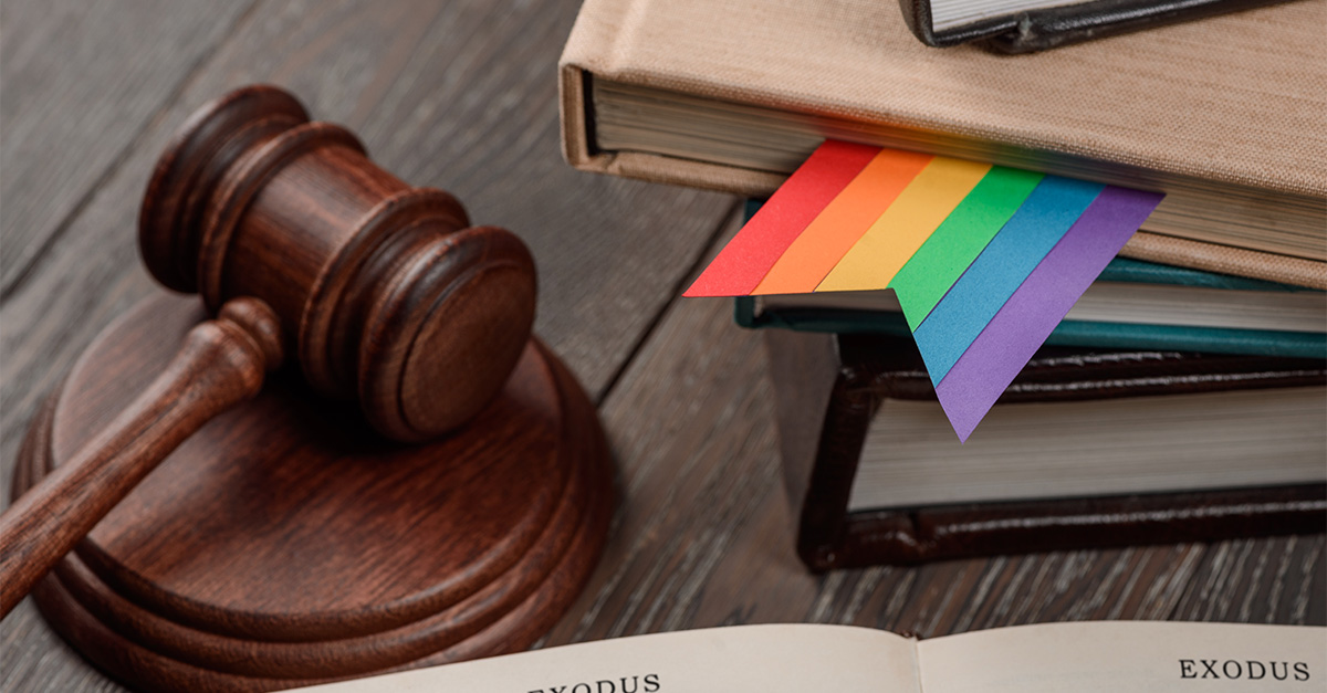 Judge's gavel, book and rainbow